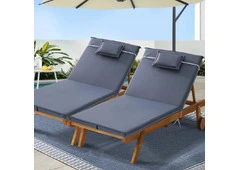Premium Gardeon 2x Sun Lounge Wooden Lounger Outdoor Patio Day Bed Grey