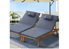 Premium Gardeon 2x Sun Lounge Wooden Lounger Outdoor Patio Day Bed Grey